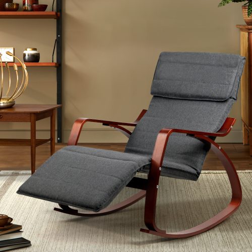 Fabric Rocking Armchair with Adjustable Footrest