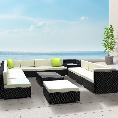 Sofa Set with Storage Cover Outdoor Furniture Wicker