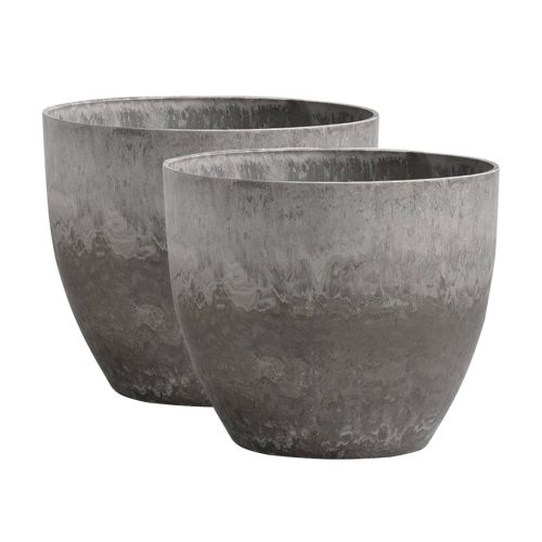 Round Resin Plant Flower Pot in Cement Pattern Planter Cachepot for Indoor Home Office