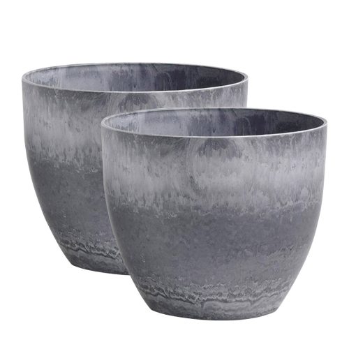 Round Resin Plant Flower Pot in Cement Pattern Planter Cachepot for Indoor Home Office