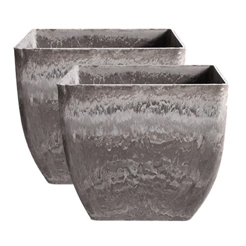 Square Resin Plant Flower Pot in Cement Pattern Planter Cachepot for Indoor Home Office