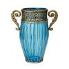 European Colored Glass Home Decor Jar Flower Vase with Two Metal Handle