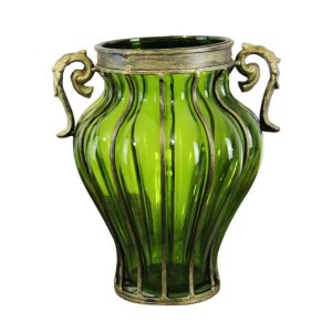 Colored European Glass Home Decor Flower Vase with Two Metal Handle