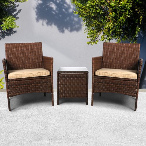 Outdoor Furniture Set Patio Garden 3 Pcs Chair Table Rattan Wicker Cushion Seat