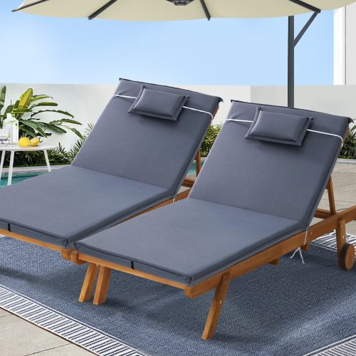 Sun Lounge Wooden Lounger Outdoor Furniture Day Bed Wheel Patio