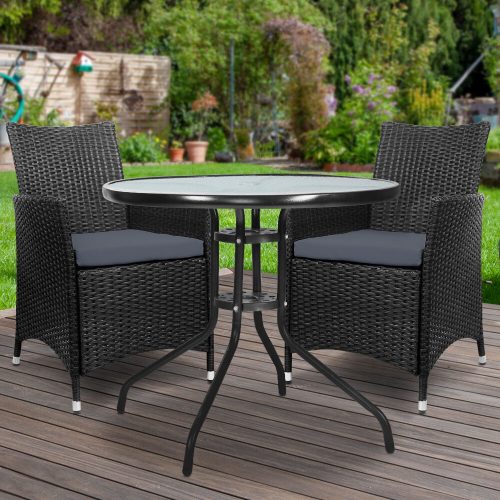 Outdoor Bistro Set Chairs Patio Furniture Dining Wicker Garden Cushion Gardeon