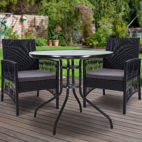 Outdoor Furniture Dining Chairs Wicker Garden Patio Cushion Black Gardeon
