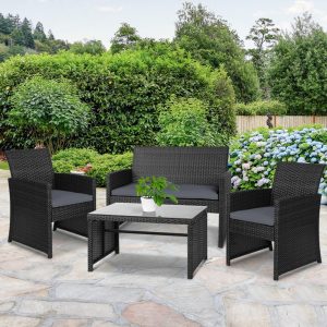 Set of 4 Outdoor Lounge Setting Rattan Patio Wicker Dining Set