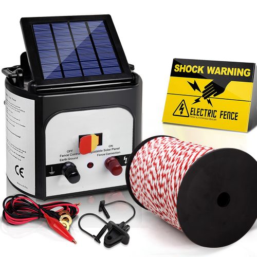 Electric Fence Energiser Solar Powered Energizer Charger + Tape