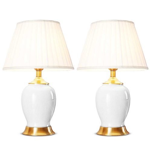 Ceramic Oval Table Lamp with Gold Metal Base Desk Lamp