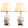 Textured Ceramic Oval Table Lamp with Gold Metal Base
