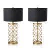 Golden Hollowed Out Base Table Lamp with Dark Shade