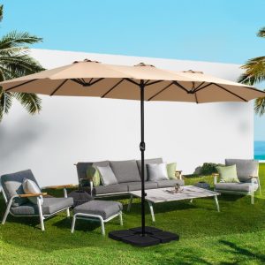 Outdoor Umbrella Twin Umbrella Beach Stand Base Garden Sun Shade 4.57m