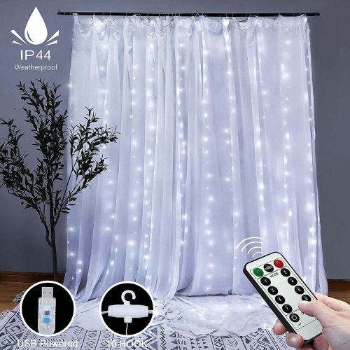 300 LEDs Window Curtain Fairy Lights 8 Modes and Remote Control for Bedroom (300 x 300cm)
