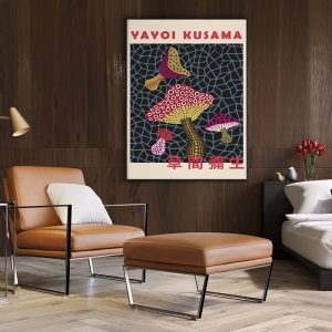 Mushroom By Yayoi Kusama Black Frame Canvas