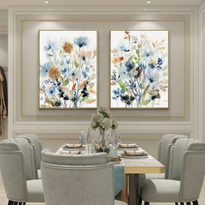 Colourful Floras Watercolour style 2 Sets Gold Frame Canvas Wall Art