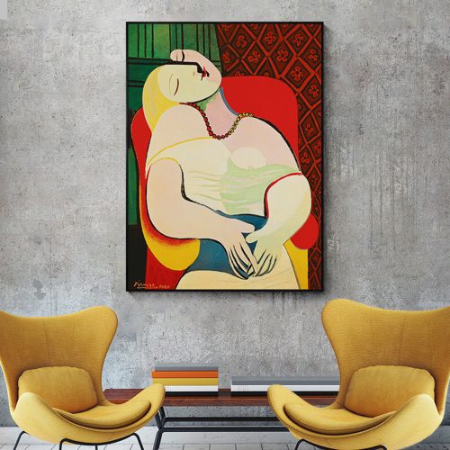 The dream by Pablo Picasso Gold Frame Canvas Wall Art