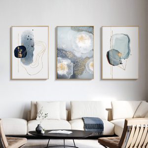 Marbled Light Grey 3 Sets Gold Frame Canvas Wall Art