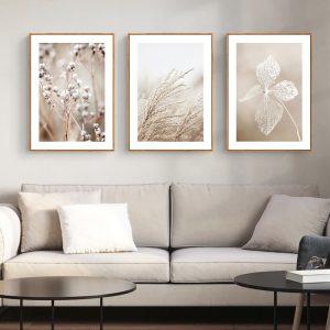 Dried Flower 3 Sets Wood Frame Canvas Wall Art