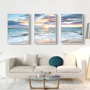Sunrise by the ocean 3 Sets White Frame Canvas Wall Art