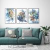 Watercolor Style Abstract Flower 3 Sets Black Frame Canvas Wall Art