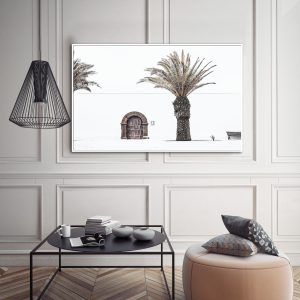 European Palm Tree White Frame Canvas Wall Art