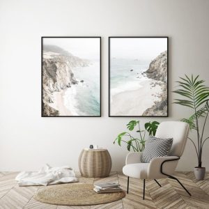 Mountain Beach 2 Sets Black Frame Canvas Wall Art