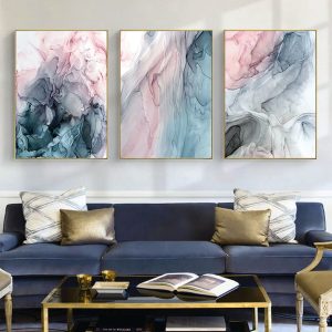 Colorful Ink Abstract 3 Sets Gold Frame Canvas Wall Art