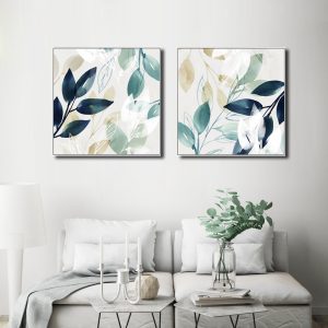 Watercolour style leaves 2 Sets White Frame Canvas Wall Art