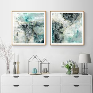 Marbled Green 2 Sets Gold Frame Canvas Wall Art
