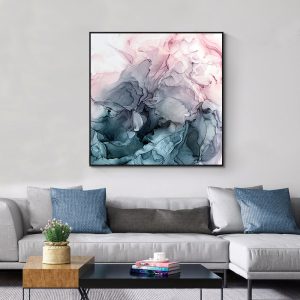Marbled Pink Grey Black Frame Canvas Wall Art