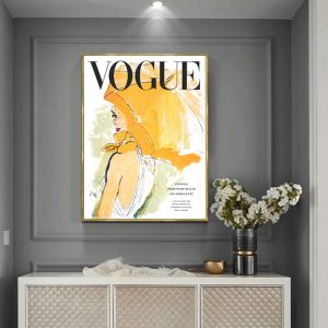Vogue Girl Gold Frame Canvas Wall Art