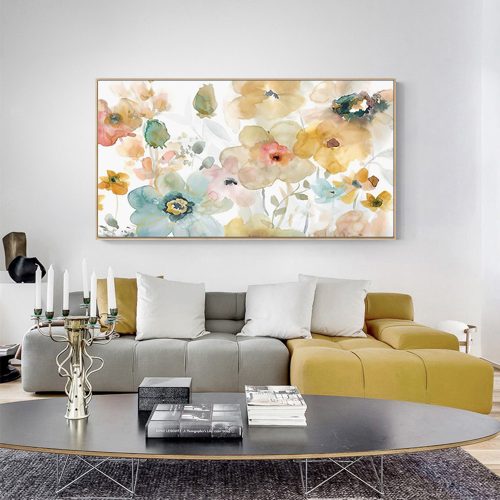 Floral Watercolor Style Wood Frame Canvas Wall Art