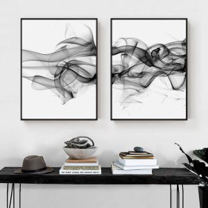 Stylish Abstract Black 2 Sets Black Frame Canvas Wall Art