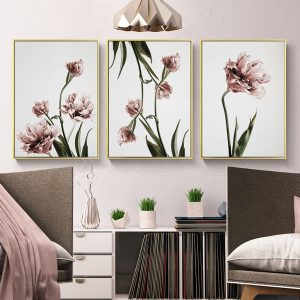 Tulip Flower 3 Sets Gold Frame Canvas Wall Art
