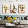 Botanical Leaves Watercolor Style 3 Sets Gold Frame Canvas Wall Art