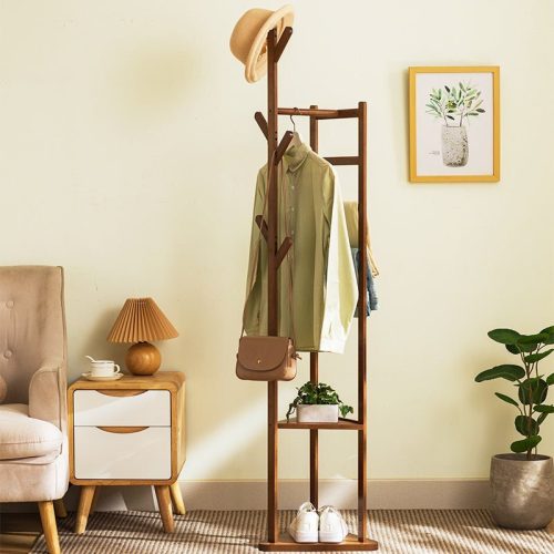 Bamboo Clothes Coat Rack Garment Stand Shelf Tree Hanger Bag Hat Hook Holder