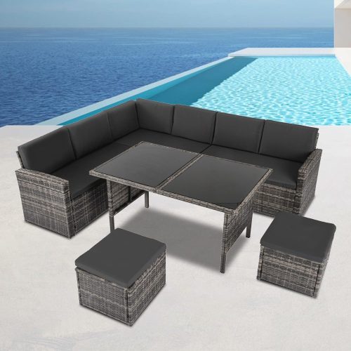 Ella 8-Seater Modular Outdoor Garden Lounge and Dining Set with Table and Stools