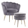 La Bella Shell Scallop Armchair Accent Chair Velvet + Round Ottoman Footstool