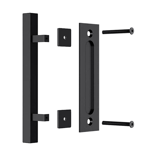12″ Square Pull and Flush Door Handle Set Barn Door Hardware – Black
