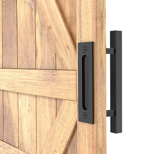 12″ Square Pull and Flush Door Handle Set Barn Door Hardware – Black