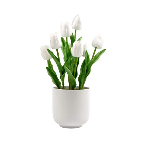 Flowering Artificial Tulip Plant Arrangement With Ceramic Bowl 35cm
