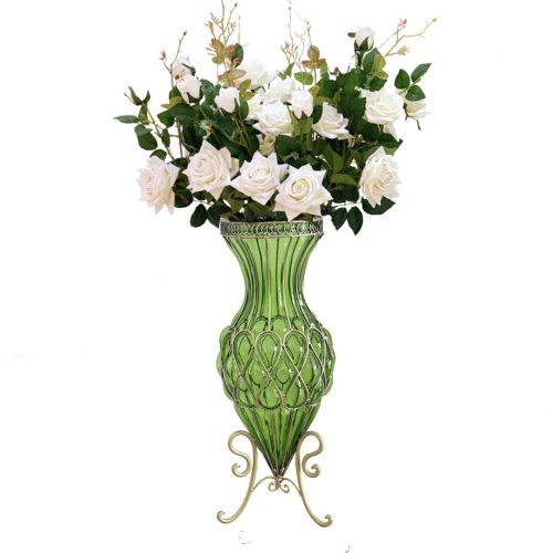 67cm Glass Tall Floor Vase and 12pcs White Artificial Fake Flower Set