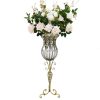 85cm Glass Tall Floor Vase and 12pcs White Artificial Fake Flower Set