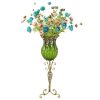 85cm Glass Tall Floor Vase and 12pcs Blue Artificial Fake Flower Set