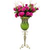 85cm Glass Tall Floor Vase and 12pcs Dark Pink Artificial Fake Flower Set