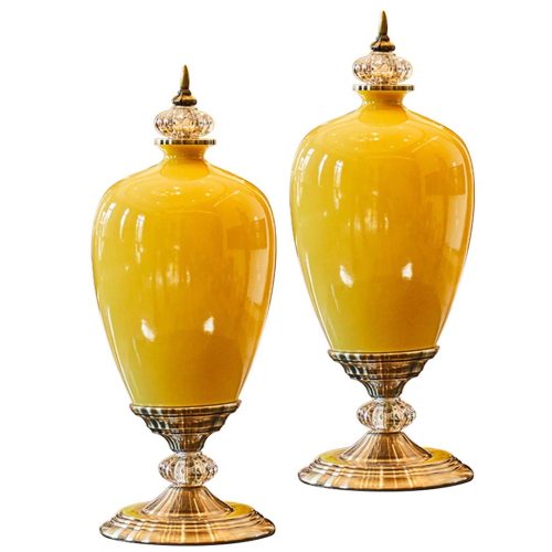 42.50cm Ceramic Oval Flower Vase with Gold Metal Base