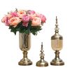 2 x Clear Glass Flower Vase with Lid and Pink Flower Filler Vase Set
