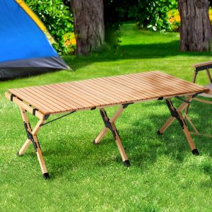Outdoor Furniture Wooden Egg Roll Picnic Table Camping Desk