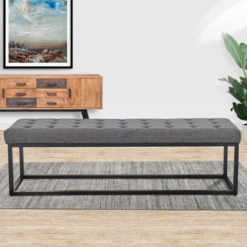Cameron Button-Tufted Upholstered Bench with Metal Legs